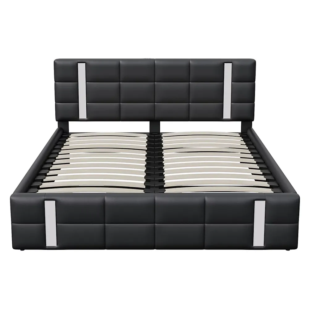 Simple Life Lit Coffre 160x200 cm avec USB et Type-C,LED,Lit Capitonné avec Rangement,hydraulique lit, PU* Lit Coffre