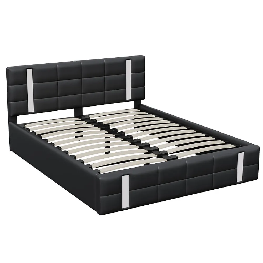 Simple Life Lit Coffre 160x200 cm avec USB et Type-C,LED,Lit Capitonné avec Rangement,hydraulique lit, PU* Lit Coffre