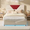 Lit coffre 140x200 cm beige avec tête triangulaire bordeaux, rangement à ouverture assistée par vérin, design moderne et pratique>ProximaX Hot
