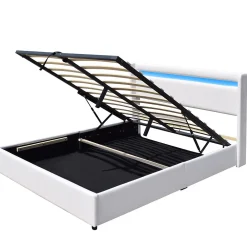 Lit coffre 120x190 cm blanc - tête de lit LED - 12 lattes - montage rapide - design moderne ->King Of Dreams Clearance