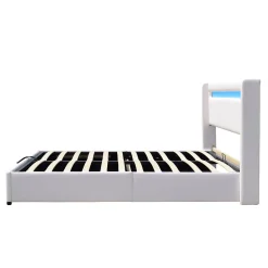Lit coffre 120x190 cm blanc - tête de lit LED - 12 lattes - montage rapide - design moderne -><noscript><img width=