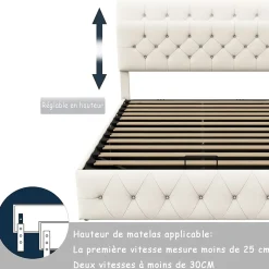 Simple Life Lit Coffre 160x200 Cm, Cadre De Lit Avec Tête De Lit Et Sommier à Lattes, Velours, Beige* Lit Coffre