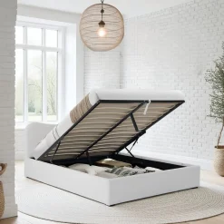 LIT COFFRE 140x190 CM COCOON+ SOMMIER / Tissu Bouclette Blanc>Weber Industries Sale