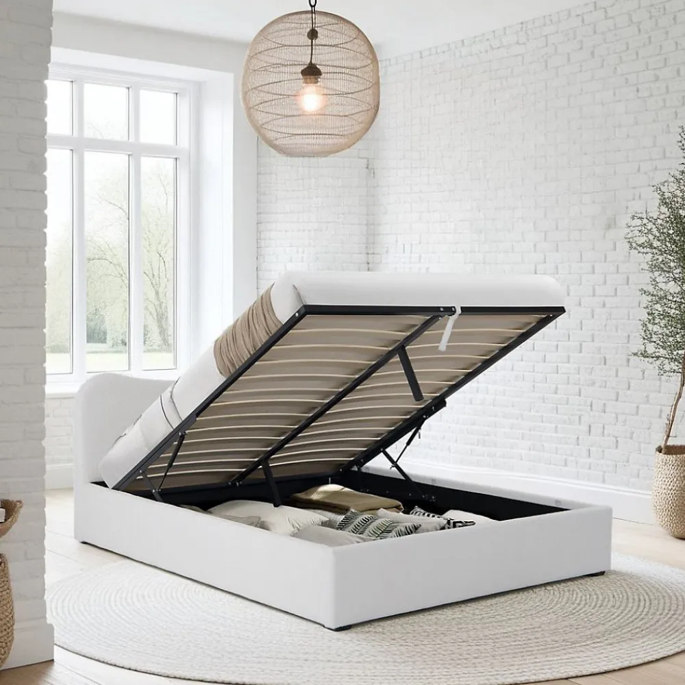 LIT COFFRE 140x190 CM COCOON+ SOMMIER / Tissu Bouclette Blanc>Weber Industries Sale