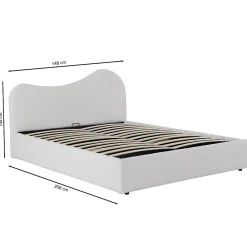 LIT COFFRE 140x190 CM COCOON+ SOMMIER / Tissu Bouclette Blanc><noscript><img width=