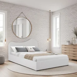 LIT COFFRE 140x190 CM COCOON+ SOMMIER / Tissu Bouclette Blanc><noscript><img width=