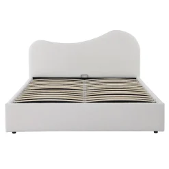 LIT COFFRE 140x190 CM COCOON+ SOMMIER / Tissu Bouclette Blanc><noscript><img width=