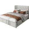 Redom Lit coffre 160x200 cm en lin-coton, tête 102,5 cm, clous décoratifs, rangement intégré, sans matelas, gris* Lit Avec Rangement