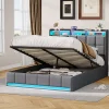 Lit Coffre 140x190 cm en Tissu avec Rangement, LED, USB et Type-C, lit double avec Sommier Relevable à Vérins, Gris>ProximaX Online
