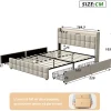 ProximaX Lit coffre 160x200 cm en tissu beige avec tête rembourrée, LED, ports USB, 4 tiroirs et sommier à lattes, sans matelas* Lit Coffre