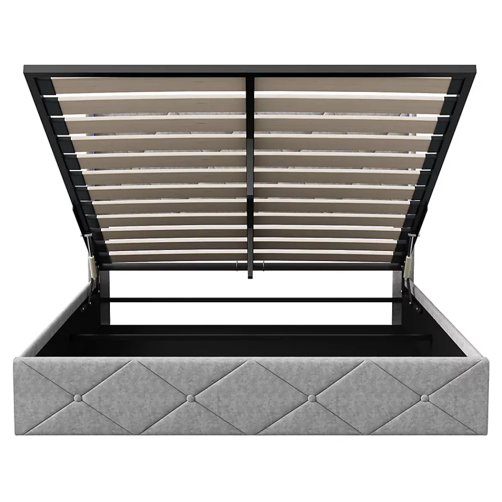 ProximaX Lit coffre 160x200 cm en velours gris givré avec lampe latérale sur la tête de lit, rangement hydraulique, facile à monter* Lit Coffre
