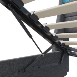 Lit coffre 140x190 cm, Lit rembourré avec rangement hydraulique, LED et USB, tête de lit, Gris><noscript><img width=