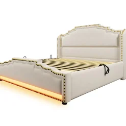 Gutent Lit coffre 140x200, Lit double avec espace de rangement hydraulique, lit de rangement et lit pour adolescent, Beige, sans matelas* Lit Coffre
