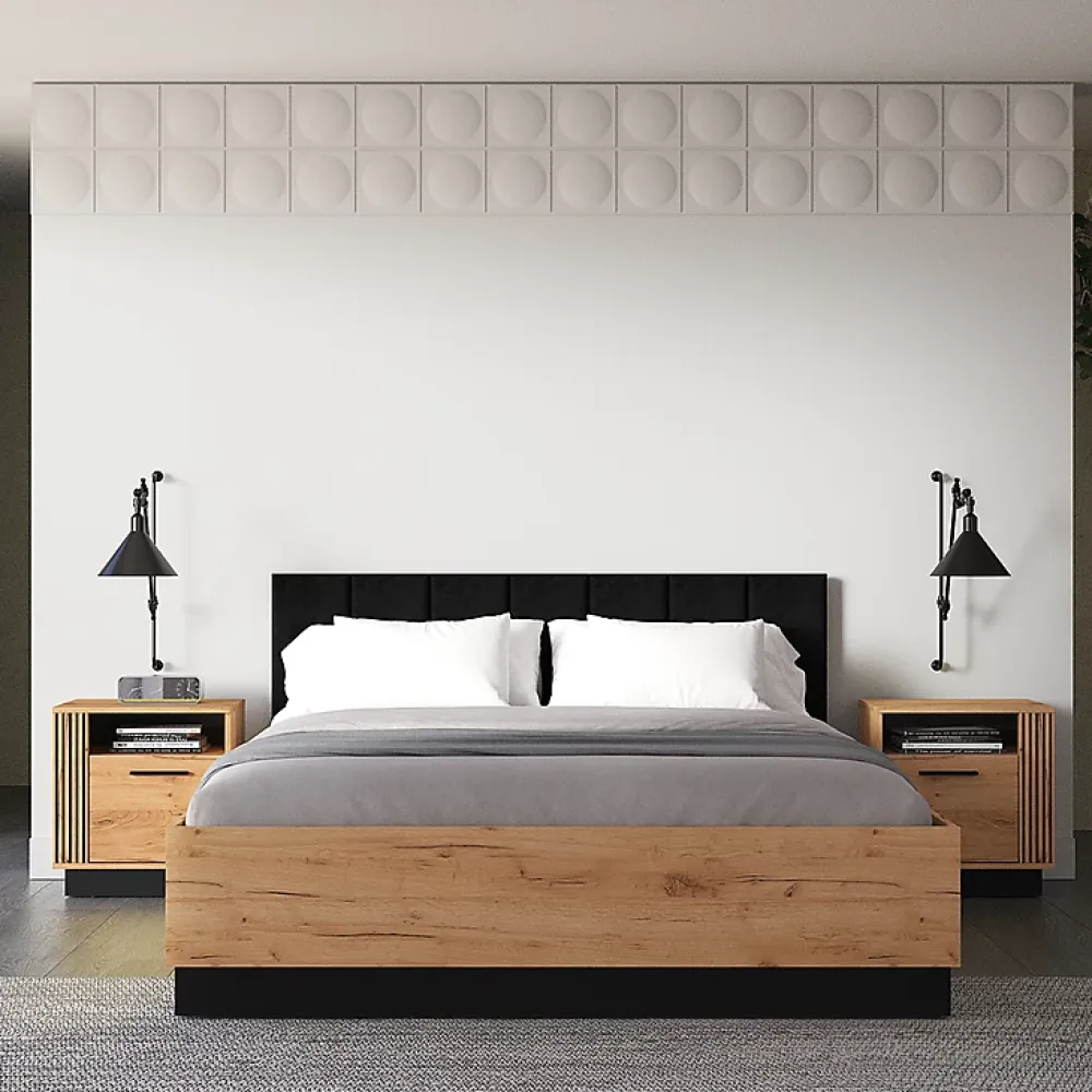 Petits-Meubles Lit coffre 160x200 sommier inclus Solal Bois et Noir* Lit Coffre
