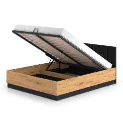 Petits-Meubles Lit coffre 160x200 sommier inclus Solal Bois et Noir* Lit Coffre