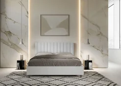 Ityhome Lit coffre 160x200 structure frêne blanc tête de lit mélamine blanc/simili cuir Kaia* Lit Coffre