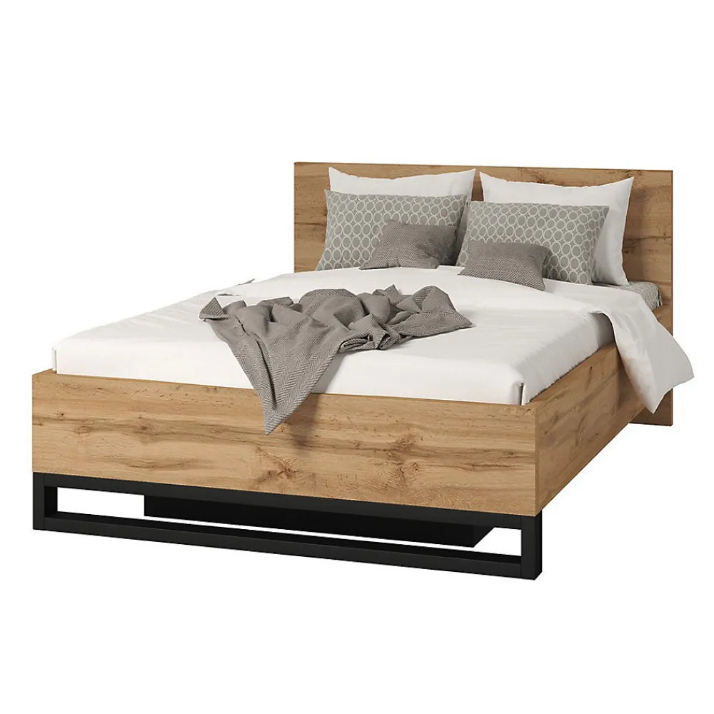 Lit coffre 160x200 style industriel - Collection MILOS. Coloris chene brut et noir.>Meublorama Hot