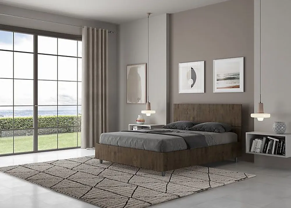 Ityhome Lit coffre 140x200 tête de lit droite Demas noyer* Lit Coffre