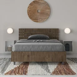 Lit coffre 120x190 tête de lit droite à lattes en noyer Ankel>Ityhome Clearance