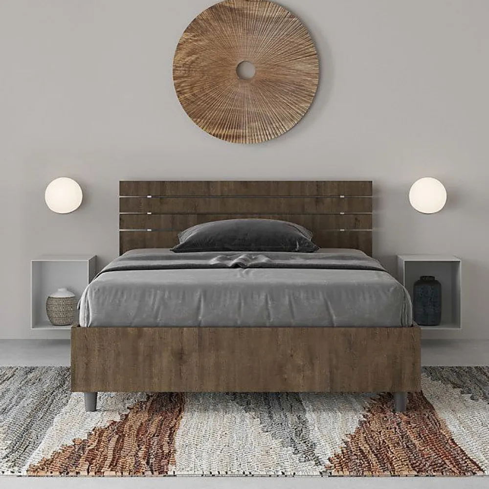 Lit coffre 120x190 tête de lit droite à lattes en noyer Ankel>Ityhome Clearance