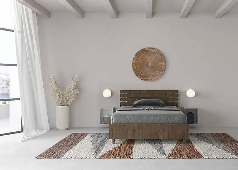 Lit coffre 120x190 tête de lit droite à lattes en noyer Ankel>Ityhome Clearance