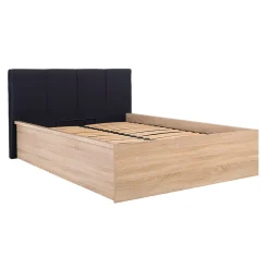 Lit coffre 140x200 tête de lit rembourree sommier inclus Edwin Bois Clair et Noir>Petits-Meubles Clearance