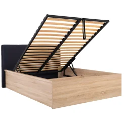 Lit coffre 140x200 tête de lit rembourree sommier inclus Edwin Bois Clair et Noir>Petits-Meubles Clearance
