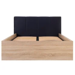 Lit coffre 140x200 tête de lit rembourree sommier inclus Edwin Bois Clair et Noir><noscript><img width=