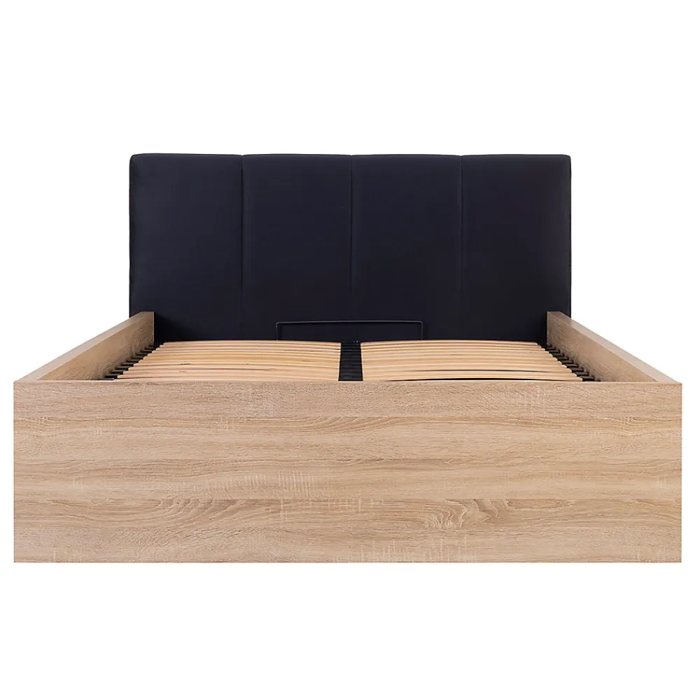 Lit coffre 140x200 tête de lit rembourree sommier inclus Edwin Bois Clair et Noir>Petits-Meubles Clearance