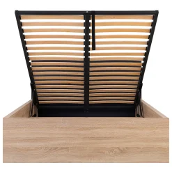 Lit coffre 140x200 tête de lit rembourree sommier inclus Edwin Bois Clair et Noir><noscript><img width=