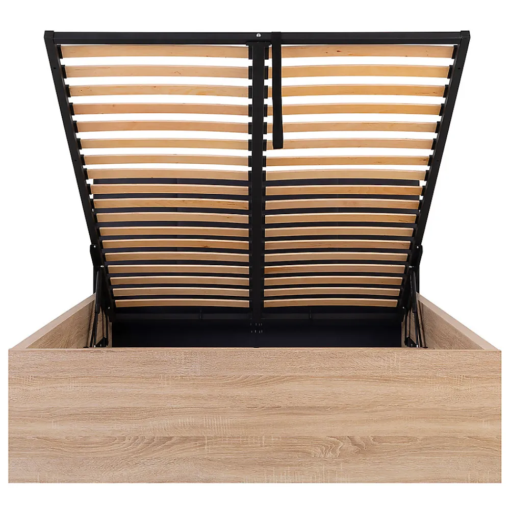Lit coffre 140x200 tête de lit rembourree sommier inclus Edwin Bois Clair et Noir>Petits-Meubles Clearance
