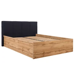 Lit coffre 140x200 tête de lit rembourree sommier inclus Edwin Bois et Noir>Petits-Meubles Hot