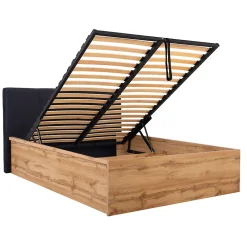 Lit coffre 140x200 tête de lit rembourree sommier inclus Edwin Bois et Noir>Petits-Meubles Hot