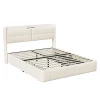 Simple Life Lit Coffre 160x200cm avec 4 tiroirs et USB et Type-C, Lit Double avec Sommier à Lattes, PU* Lit Coffre