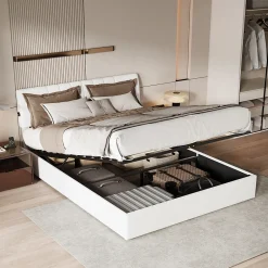 Lit coffre 140x190cm avec compartiments de rangement et prise électrique ,tête de lit réglable>Fortuna lai Best