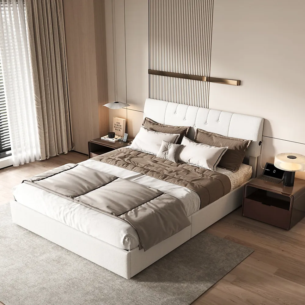 Lit coffre 140x190cm avec compartiments de rangement et prise électrique ,tête de lit réglable>Fortuna lai Best