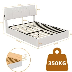 Lit coffre 140x190cm avec compartiments de rangement et prise électrique ,tête de lit réglable><noscript><img width=