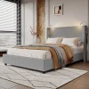 Lit Coffre 140X200cm avec LED et USB, Cadre de lit capitonné en Velours cotelé,gris>Fortuna lai New