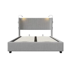 Lit Coffre 140X200cm avec LED et USB, Cadre de lit capitonné en Velours cotelé,gris>Fortuna lai New