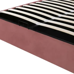 ProximaX Lit coffre 140x200cm, avec sommier à lattes et tête de lit fleurie, réglable en hauteur, tissu velours, rouge haricot* Lit Coffre