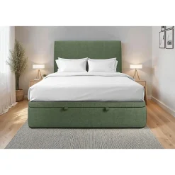 Sommeil De Plomb Lit coffre 140x200cm avec tête de lit tapissier Tissu Vert - Hauteur totale : 39cm* Lit Coffre