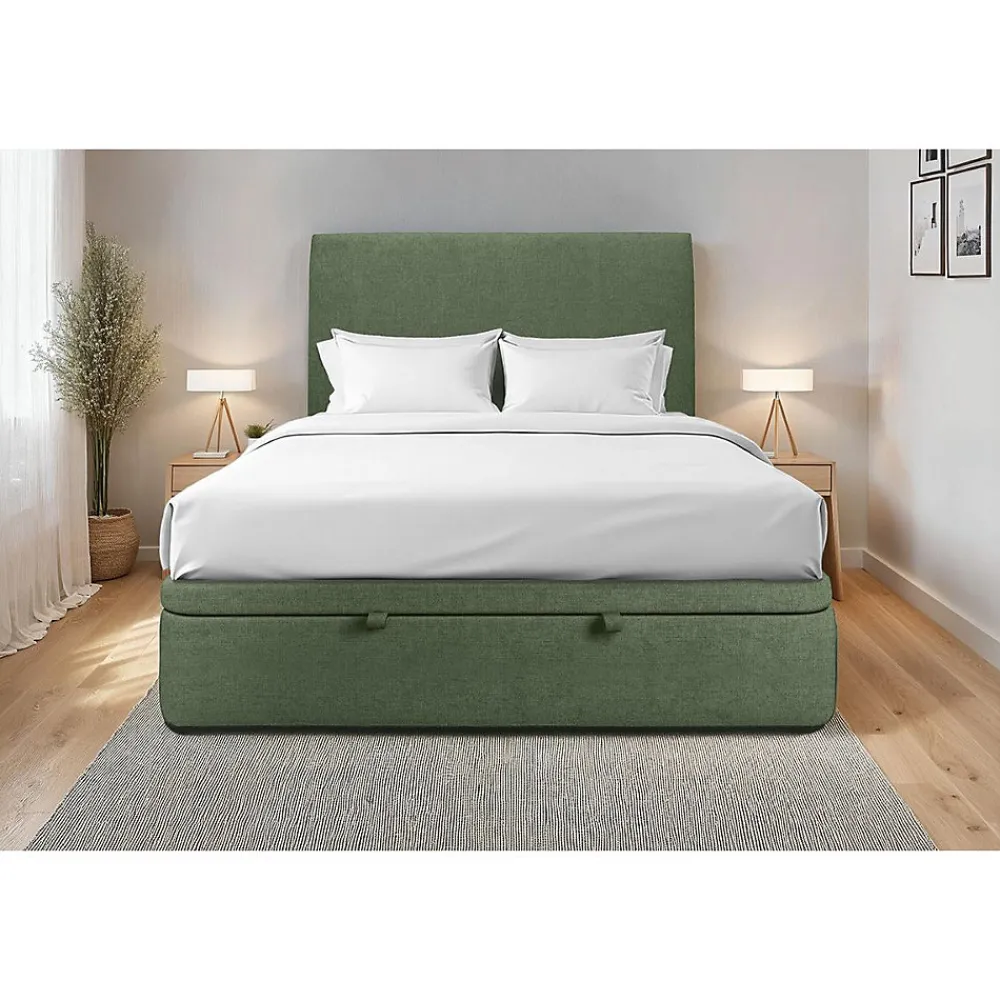 Sommeil De Plomb Lit coffre 140x200cm avec tête de lit tapissier Tissu Vert - Hauteur totale : 39cm* Lit Coffre