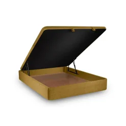 Sommeil De Plomb Lit coffre 200x200cm avec tête de lit lignes Tissu Jaune - Hauteur totale : 39cm* Lit Coffre