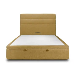Sommeil De Plomb Lit coffre 200x200cm avec tête de lit lignes Tissu Jaune - Hauteur totale : 39cm* Lit Coffre