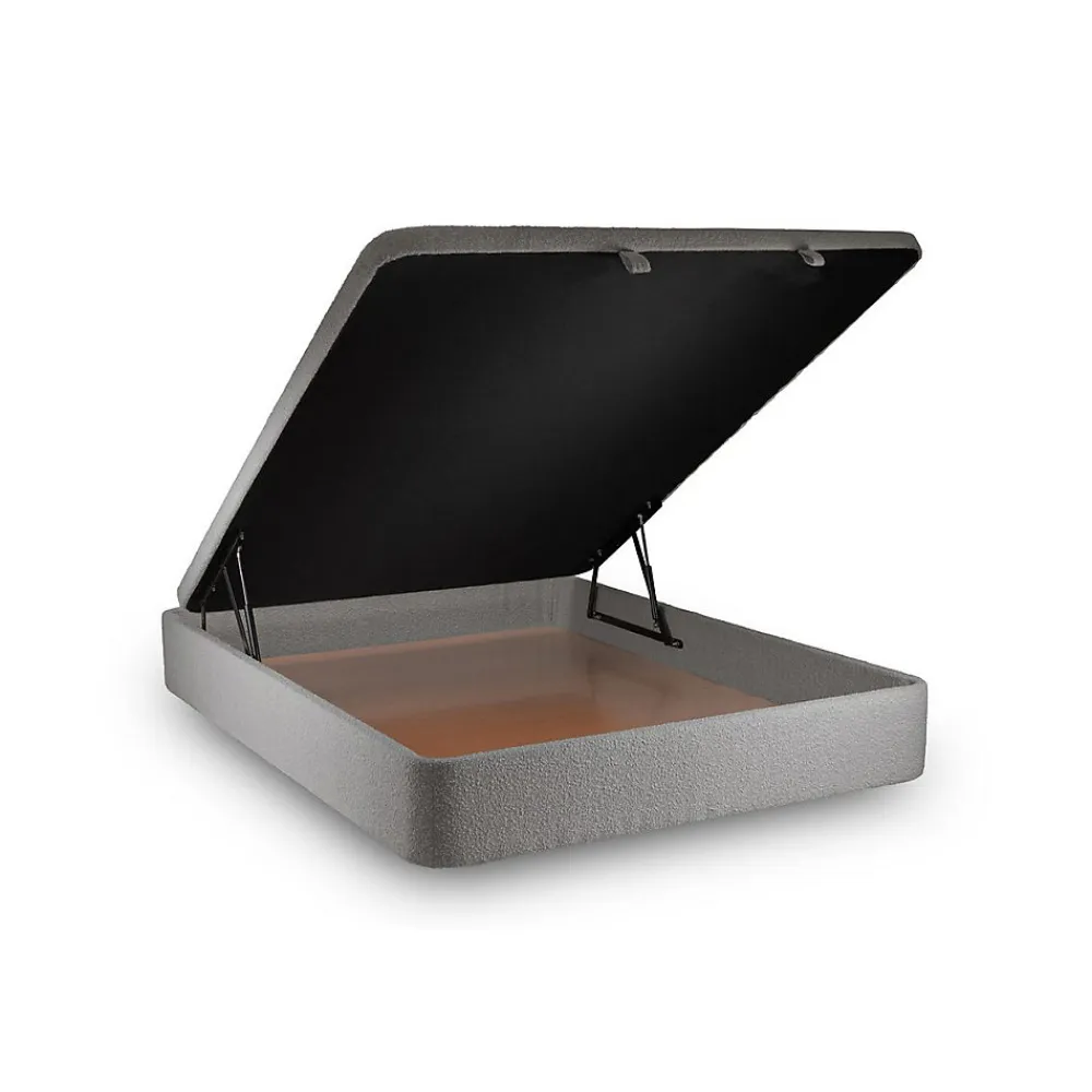 Lit coffre 160x200cm avec tête de lit lignes Bouclette Gris - Hauteur totale : 39cm>Sommeil De Plomb Outlet