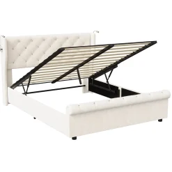 Lit coffre 140x190cm avec tête de lit, liseuse avec chargement USB, sommier à lattes, cadre de lit><noscript><img width=