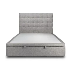 Lit coffre 200x200cm avec tête de lit capitonnée Bouclette Gris - Hauteur totale : 39cm>Sommeil De Plomb