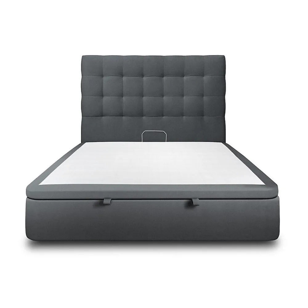 Lit coffre 200x200cm avec tête de lit capitonnée Velours Gris anthracite - Hauteur totale : 39cm>Sommeil De Plomb Best