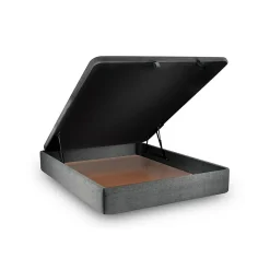 Lit coffre 200x200cm avec tête de lit capitonnée Tissu Gris anthracite - Hauteur totale : 39cm><noscript><img width=