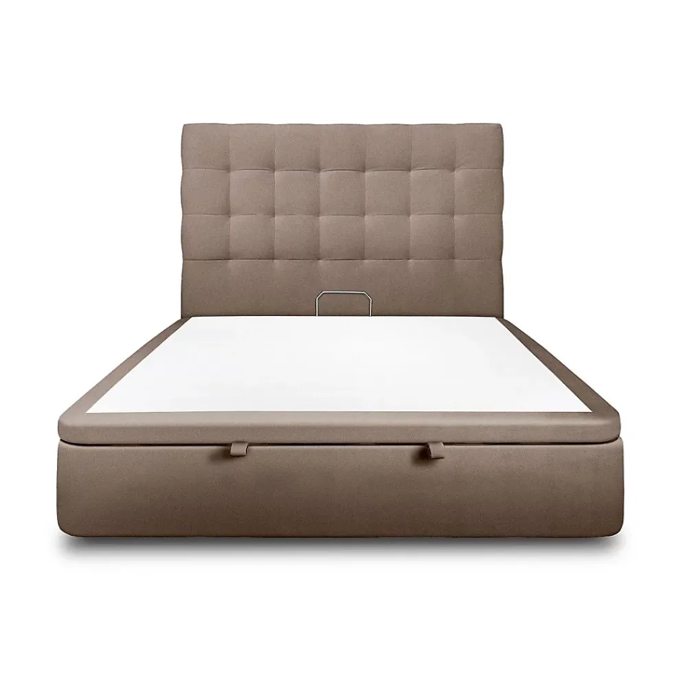 Sommeil De Plomb Lit coffre 160x200cm avec tête de lit capitonnée Velours Taupe - Hauteur totale : 39cm* Lit Coffre